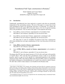 Parenthetical Null Topic constructions in Romance*