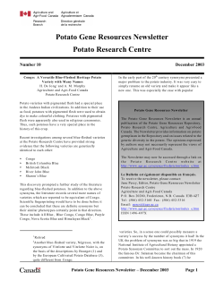 Potato Gene Resources Newsletter Potato Research Centre