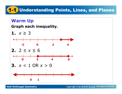 1-1 Understanding Points, Lines, and Planes Warm Up 1. x &ge; 3 2. 2