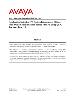 Application Notes for IPC System Interconnect Alliance with Avaya