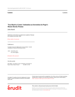 Imitation as Invention in Pope`s Mock-Heroic Poems