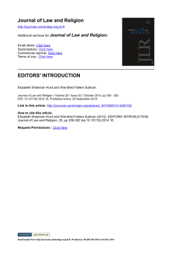 Journal of Law and Religion EDITORS` INTRODUCTION