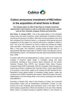 Cubico announces investment of R$2 billion in the acquisition of
