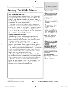 Summary: The Middle Colonies