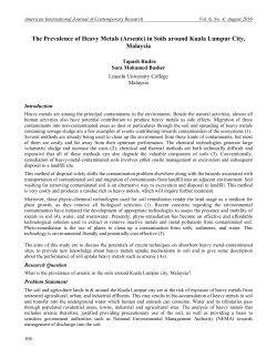 The Prevalence of Heavy Metals (Arsenic) in Soils around Kuala