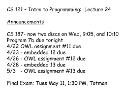 CS 121 &ndash; Intro to Programming: Lecture 24 Announcements CS 187