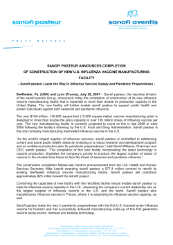 sanofi pasteur announces completion of construction of new us