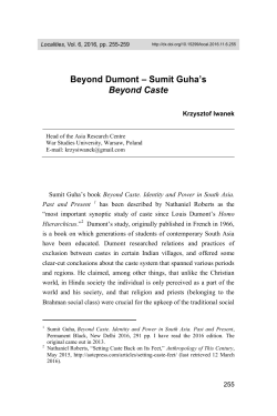 Beyond Dumont &ndash; Sumit Guha`s Beyond Caste