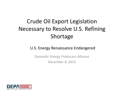 Crude Oil Export Legislation Necessary to Resolve U.S. Refining