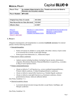 (HSCT) for Genetic Diseases and Acquired Anemias