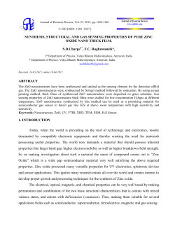 synthesis, structural and gas sensing properties of pure zinc oxide