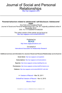 Journal Of Social And Personal Relationships