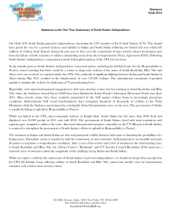 Statement on the One Year Anniversary of South Sudan`s