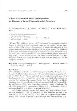 Effects of Substituted Aryloxyaminopropanols on Photosynthesis