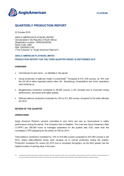 Anglo American Platinum Limited Production Report for the third