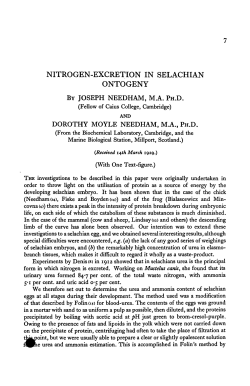 nitrogen-excretion in selachian ontogeny dorothy moyle needham