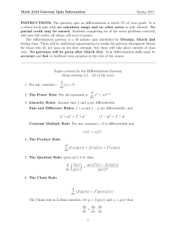 Math 2144 Gateway Quiz Information Spring 2015 INSTRUCTIONS