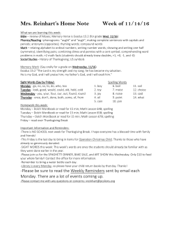 Mrs. Reinhart`s Home Note Week of 11/14/16