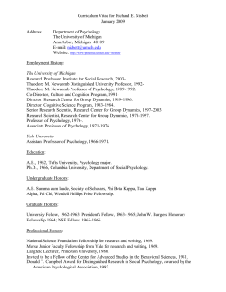 Curriculum Vitae for Richard E. Nisbett January 2009 Address