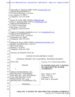 CH2O, INC.`S NOTICE OF ARGUMENT BY JUNIOR ATTORNEYS