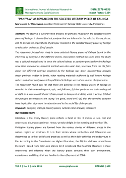 "paniyaw" as revealed in the selected literary pieces of kalinga