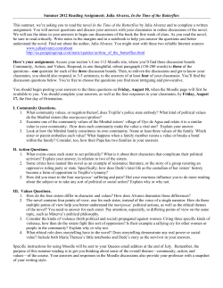 Summer 2012 Reading Assignment: Julia Alvarez, In the Time of the