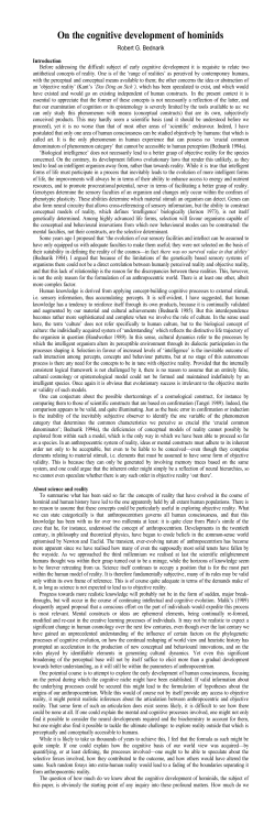 On the cognitive development of hominids