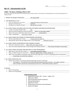 Bio I H - Characteristics of Life