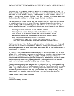 Medicare Wellness Letter - Generations Family Practice
