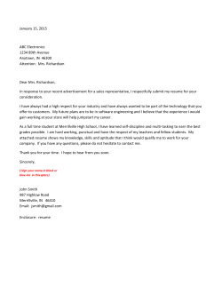 January 15, 2015 ABC Electronics 1234 89th Avenue Anytown, IN