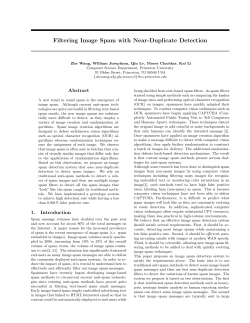 Filtering Image Spam with Near-Duplicate Detection