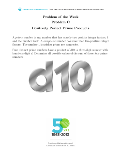 Problem of the Week Problem C Positively Perfect Prime Products