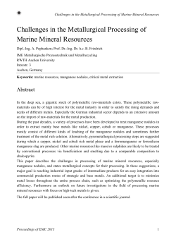 Challenges in the Metallurgical Processing of Marine Mineral