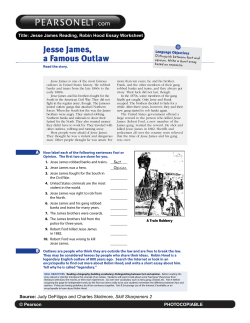 Jesse James Reading, Robin Hood Essay Worksheet
