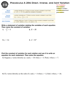 Precalculus A 2016 Direct, Inverse, and Joint Variation
