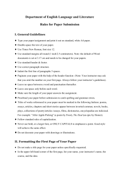Department of English Language and Literature Rules for Paper