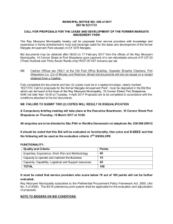 MUNICIPAL NOTICE NO: 026 of 2017 BID № 8/2/1733 CALL FOR