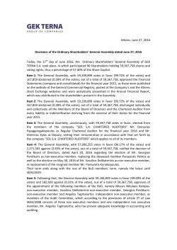 Athens, June 27, 2016 Decisions of the Ordinary