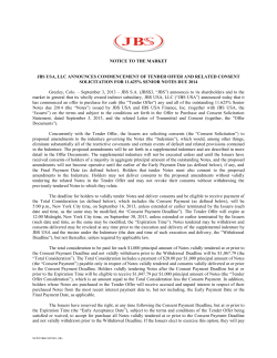 notice to the market jbs usa, llc announces commencement of tender