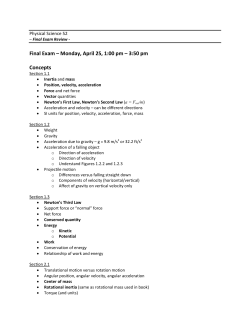 Final Exam &ndash; Monday, April 25, 1:00 pm &ndash; 3:50 pm Concepts