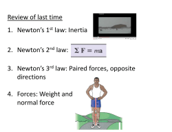 Review of last time 1. Newton`s 1st law: Inertia 2. Newton`s 2nd law