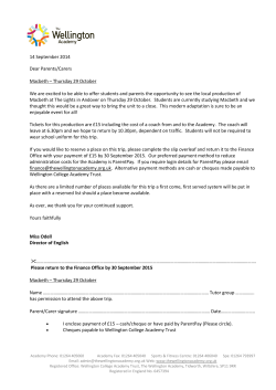 14 September 2014 Dear Parents/Carers Macbeth &ndash; Thursday 29