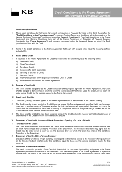 Credit Conditions to the Frame Agreement on