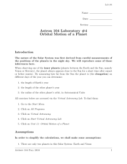 Astron 104 Laboratory #4 Orbital Motion of a Planet
