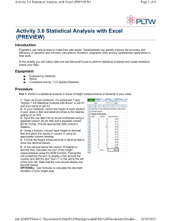 Activity 3.6 Statistical Analysis with Excel (PREVIEW)