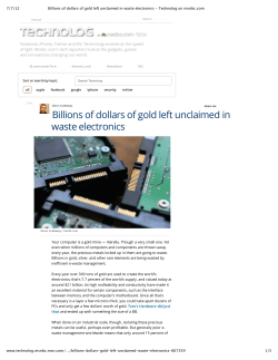 Billions of dollars of gold left unclaimed in waste electronics