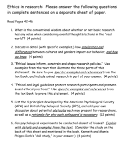 Ethics in research: Please answer the following - JMB