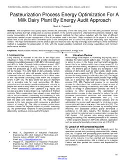 Pasteurization Process Energy Optimization For A Milk Dairy Plant