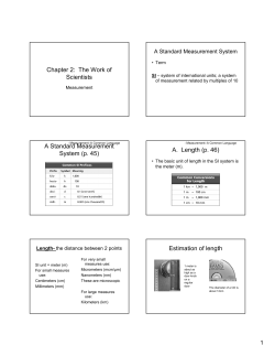 Chapter 2: The Work of Scientists A Standard Measurement System