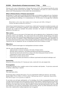 SG2804 Biomechanics of human movement, 7.0 hp 2016